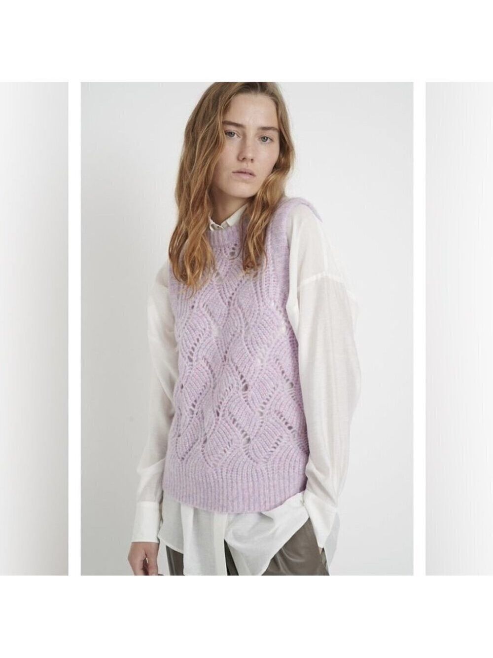 ** InWear Falak Slipover Marled Mauve Open Work Knit Sweater Vest Size S